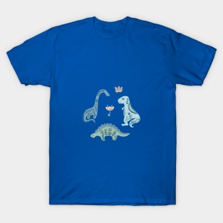 Folk Dinosaurs in Blue T-Shirt